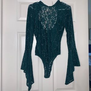 Green lace body suit